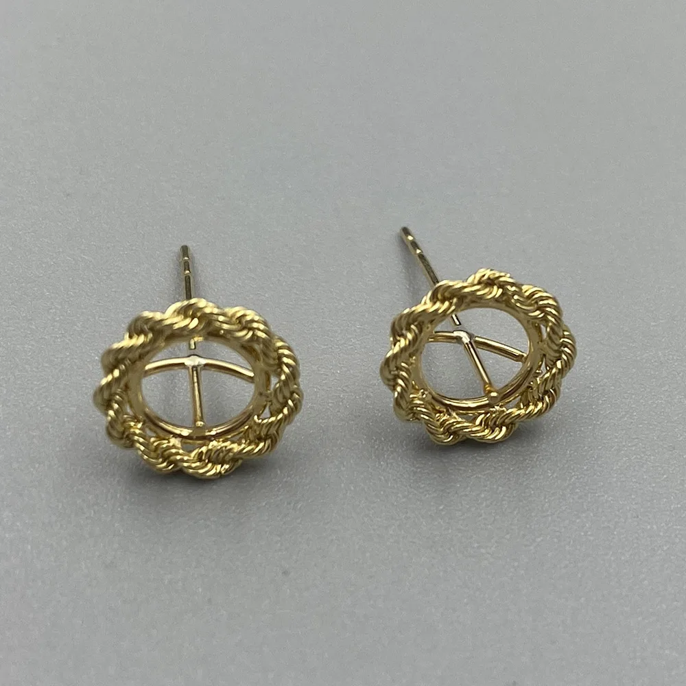 Au750 18K Gold Rope Flower Stud Earring Component Base Holder Mounts for Pearl GEM Stones Fine Jewelry Making Supplier