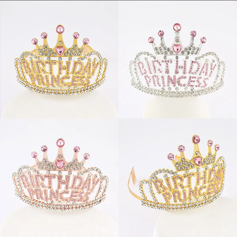 Wholesale Low Cost Hot Selling New Design Crown With Comb Party Hair Jewelry Pink Diamond Birthday Princess Tiara For Girl