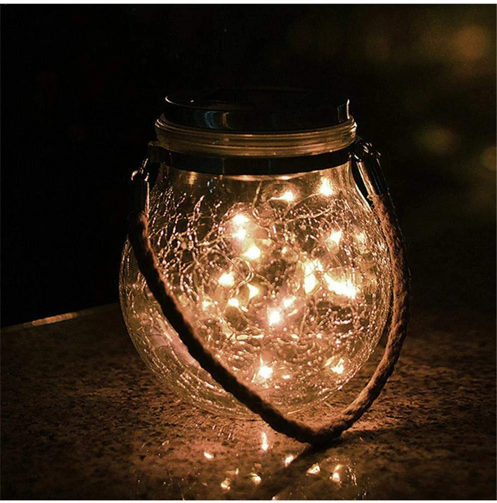 Decorative Solar Glass Jar Lights Crack Ball Solar Hanging Lights Waterproof Solar Table Lantern Lights for Garden Yard Wedding
