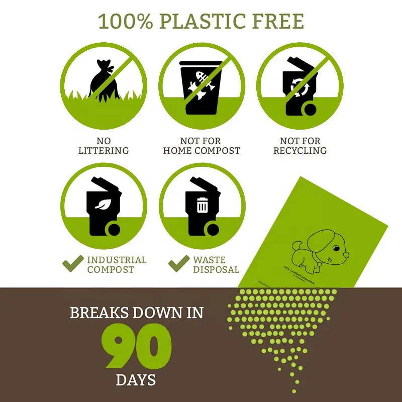  Оптовая продажа Compostable одноразовые пакеты для домашних животных Экологичные сумки собак Кукурузный Крахмал