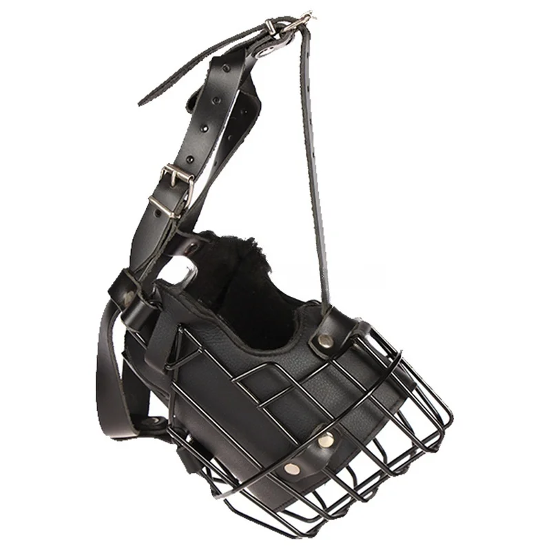 German Shepherd Rottweiler Custom Leather Black Steel Dog Muzzle Cover Deterrent Anti-Bite Tactical Training Dog Muzzle