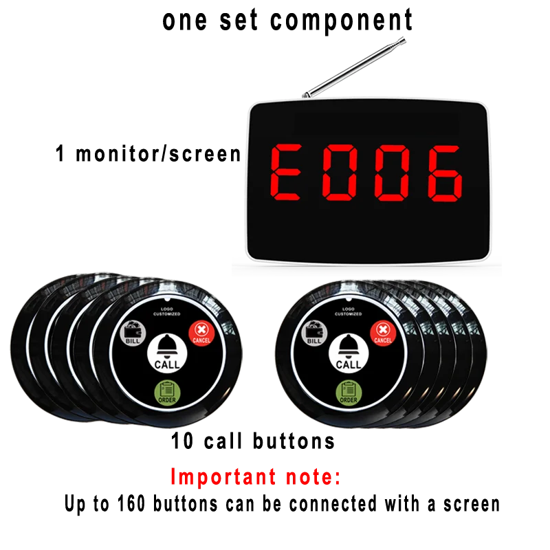 Artom waiter call button 10 pieces with one monitor display for restaurant table service calling system