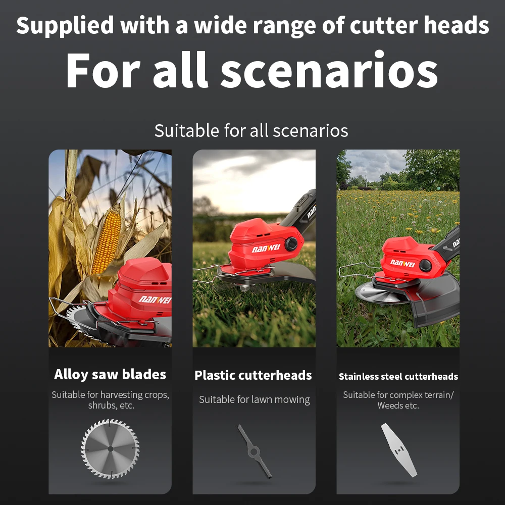 NANWEI Cordless Brushless High Quality Garden Electric Rechargeable Power String Trimmer 2 Stroke Engine Grass Cutting Machine