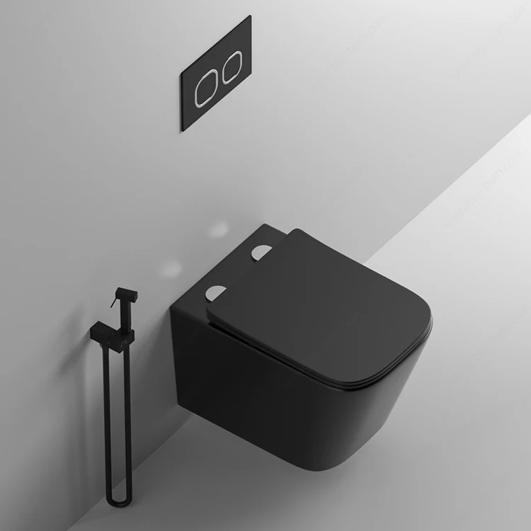 BTO luxury design matte black ceramic water closet tankless rimless bathroom wall hung toilet commode
