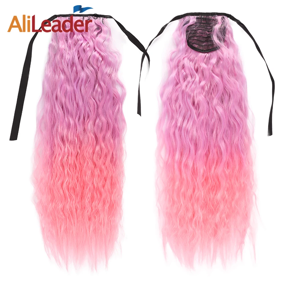 AliLeader Cheap Ombre Purple Pink High Temperature Fiber Long Wavy Natural Synthetic Hairpece Ponytail for Kids