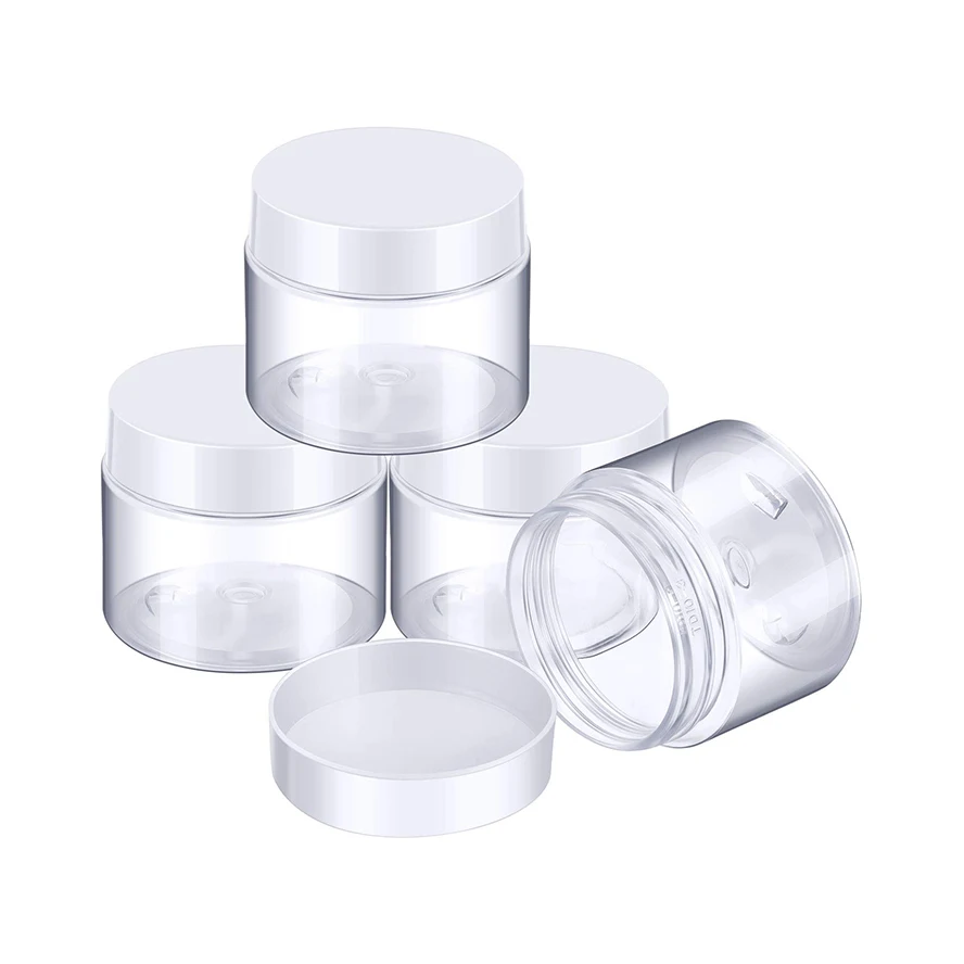 China Supplier 2oz Plastic Pot Jars Round Clear Leak Proof Plastic Cosmetic Container Jars with White Lids for Travel Storage