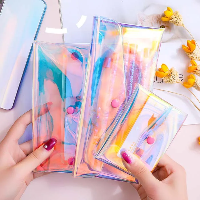 Custom Transparent clear makeup wholesale Small Wallet Coin Purses Bag holographic PVC Cosmetics Business Card Storage Pouch