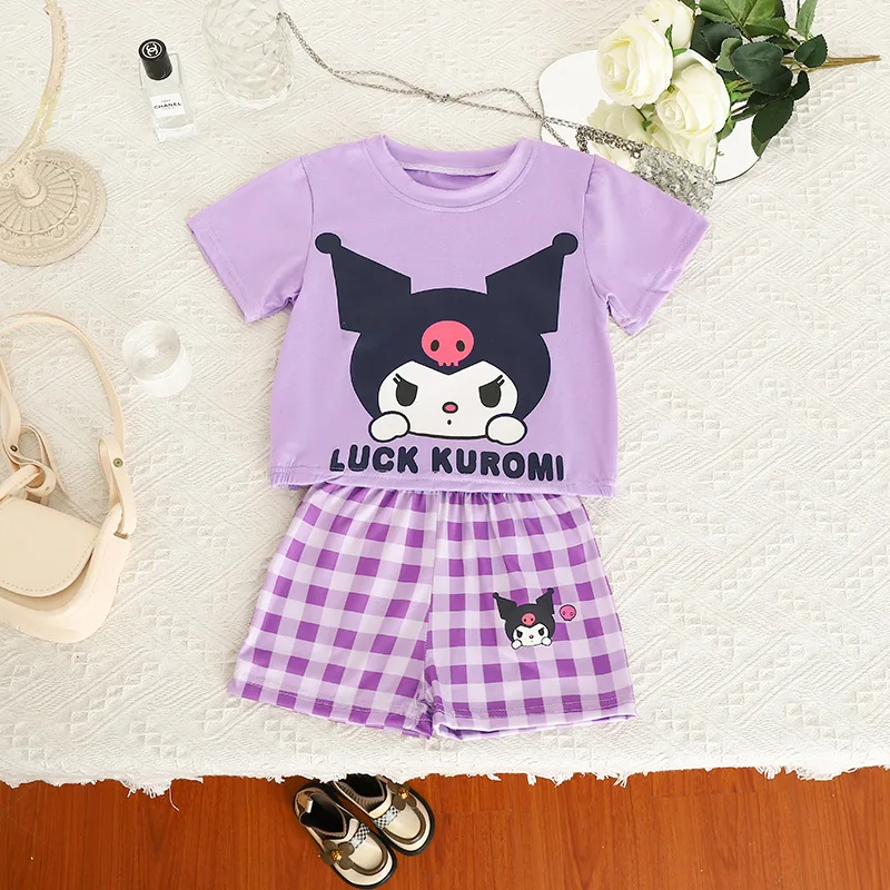 Kuromi для девочек летняя модная повседневная одежда моя мелодия Cinnamoroll футболка с шортами Детский комплект