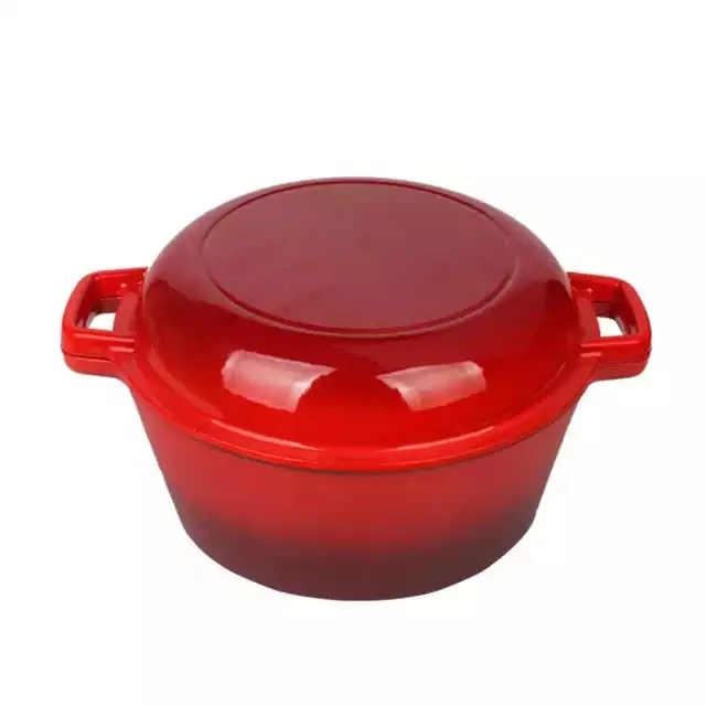 5 Quart Enameled Cast Iron Dutch Oven, 2-In-1 Enamel Dutch Oven Pot with Skillet Lid for Grill, Stovetop, Induction
