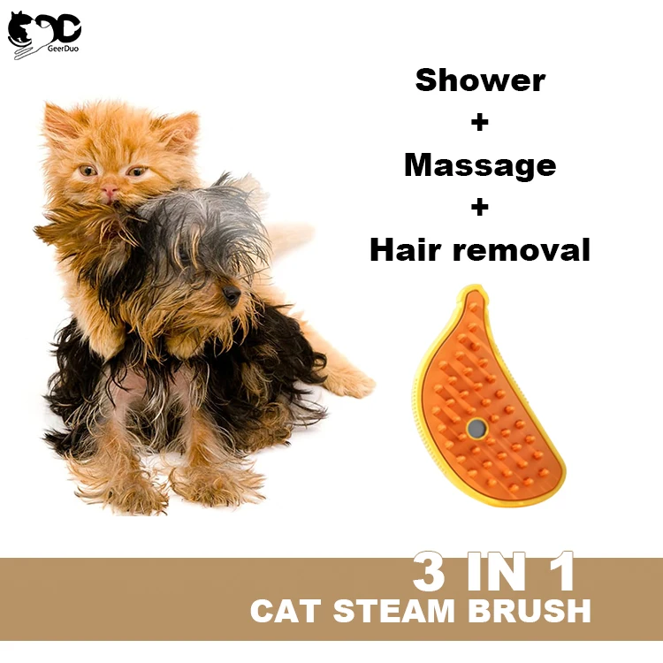 New Arrival 3 In 1 Electric Self Cleaning Rechargeable Pet Hair Massage Cat Brush Misty Cat Spray Steam Brush
