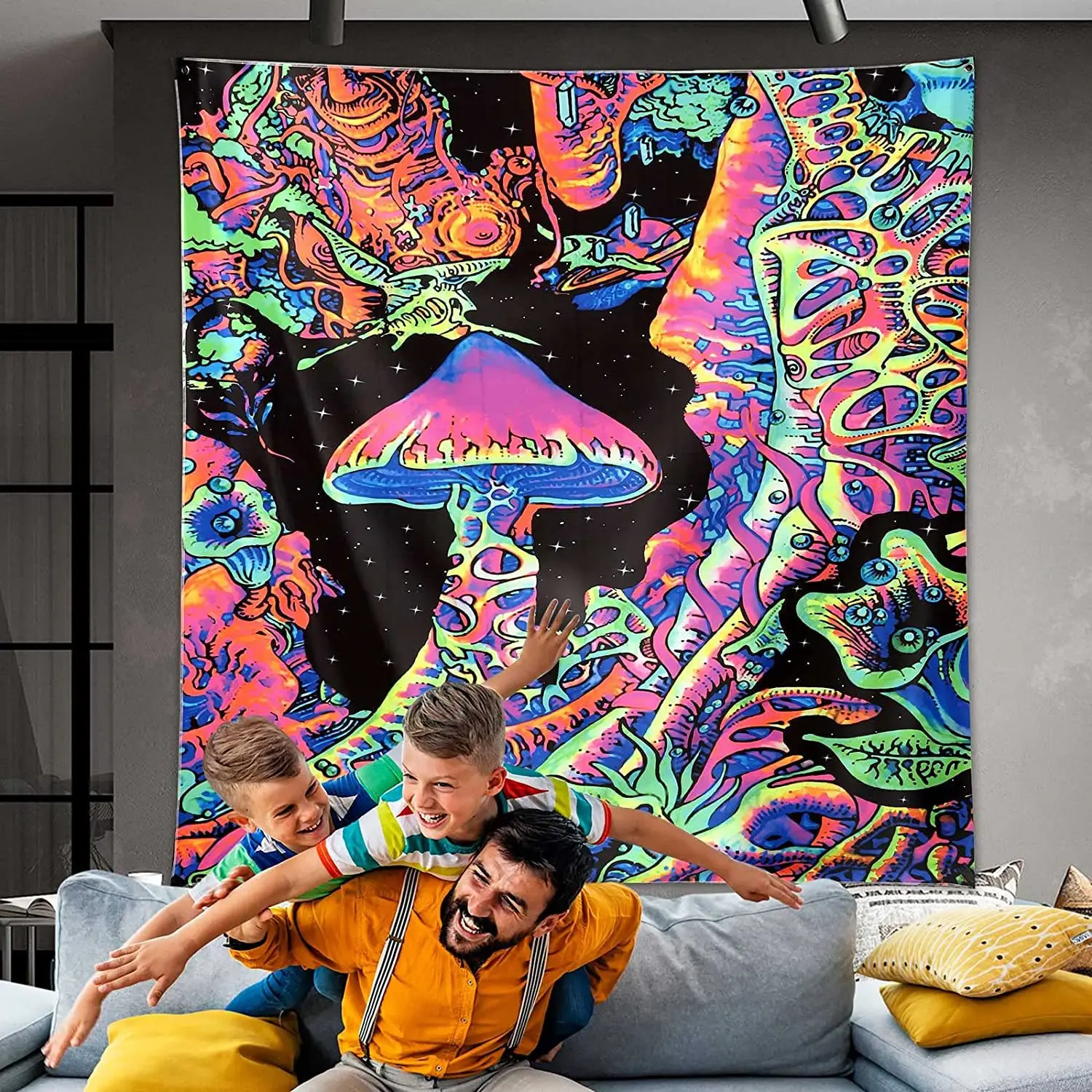 Uv Reactive Trippy Neon Tapestries Tapestry Wall Hanging Fantastic Upright Tapestry Glow In The Dark Tapiz ultravioleta