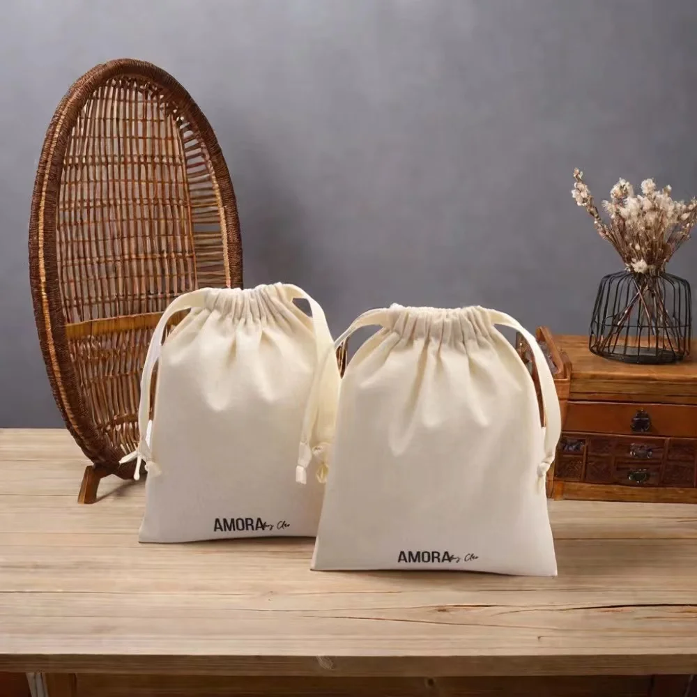 Eco-Friendly Recycled Cotton Drawstring Dust Bag For Gift Packing Custom Organic Colico Cotton Muslin Pouch