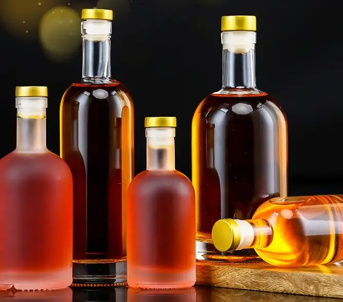 100ml 200ml 375ml 500ml 750ml 1000ml clear or frosted vodka whisky glass liquor bottle with cork stopper