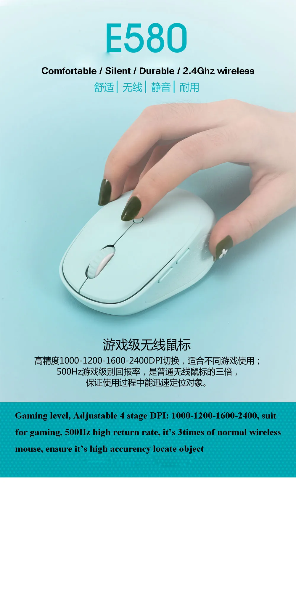 Cheap and good quality wireless mice ,6 buttons, 2400DPI, Silent Click, working current 10mA