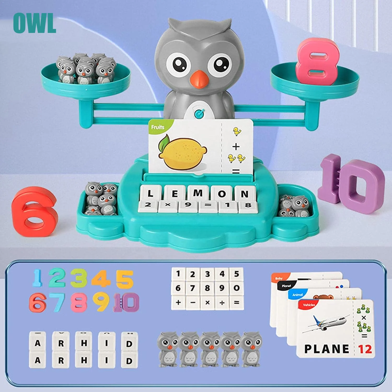 Educational Toys for Kids Learning Alphabet Words Owl Balance Scale Toy Montessori Math Toy for Kids