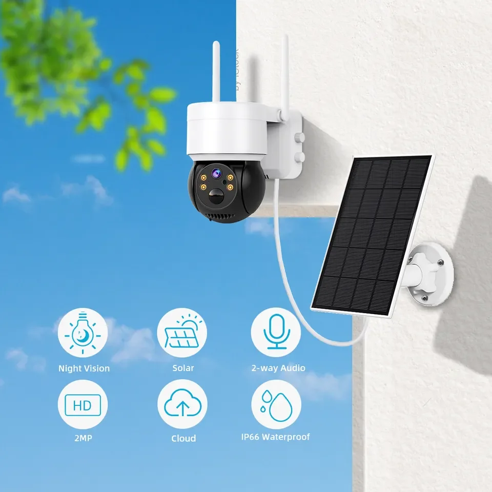 Full Color PTZ Solar CCTV Camera ICsee Wifi Lower-Power Intelligent Security with H.265 Compression and Micro SD Card Storage