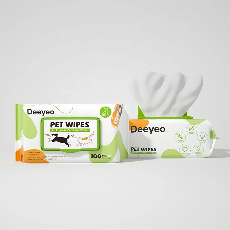 100pcs Organic Dog Paw Ear Eye Clean Grooming Biodegradable Bamboo Pet Tissue Puppy Wet Wipe for Cat