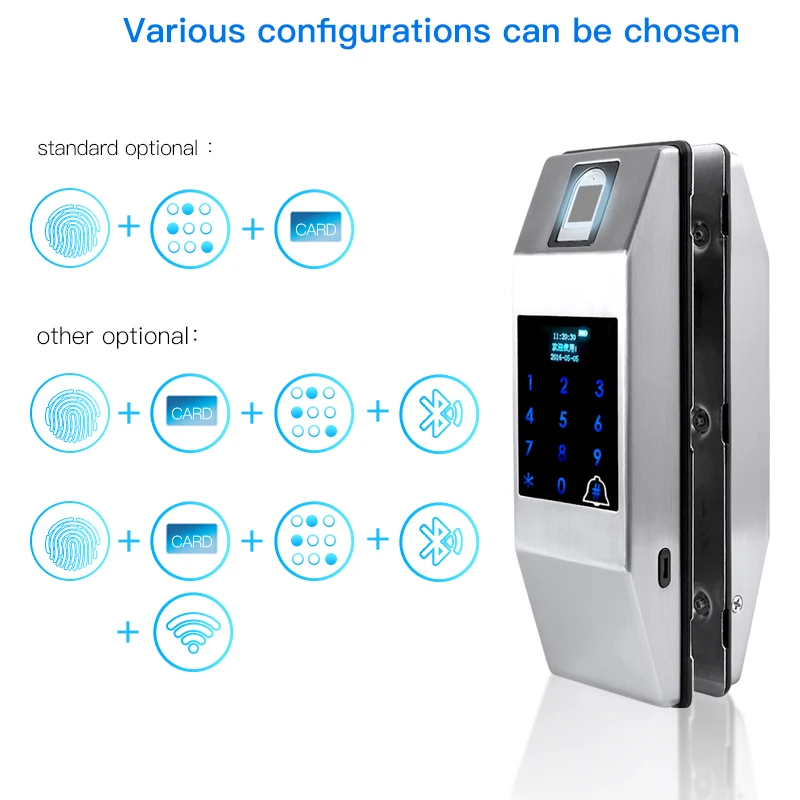 
fl21 frameless glass door smart lock TTLOCK APP fingerprint lock and home or Office keypad Sliding glass door magnetic lock 