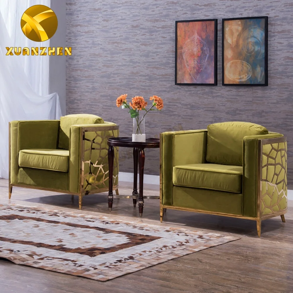 Living room furniture sets stainless steel sofa set velvet sofa chair cover living room sofas SF001