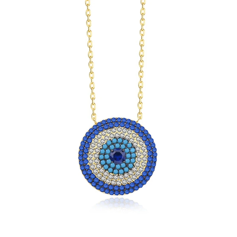 wholesale round turkish evil eye jewelry 925 sterling silver blue turkish eye necklace 18k gold pendant necklace