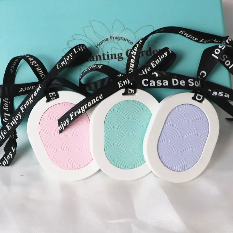 FinRu Factory Wholesale Hanging Air Freshener Color Matched Oval Ceramic Scented Porcelain Fragrance Diffuser Stone
