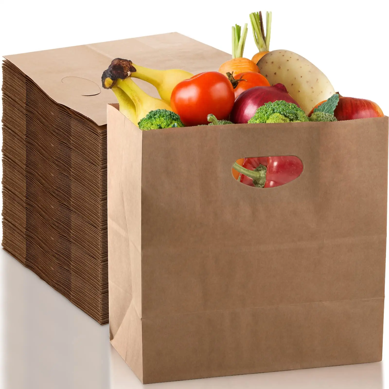 Custom Your Own Logo Print Carry out Restaurant Biodegradable Kraft Fast Food Takeaway Paper Bag with Handle