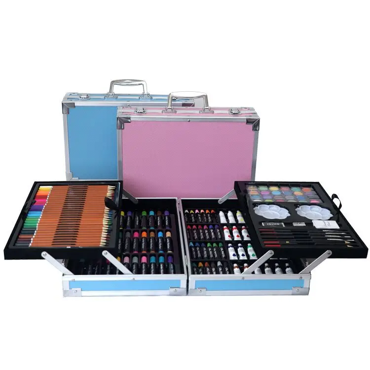 150pcs Promotional Custom Easel Artist Crayon Drawing Paint Brush Pen Student Kids Back To School Gift Kit Stationery