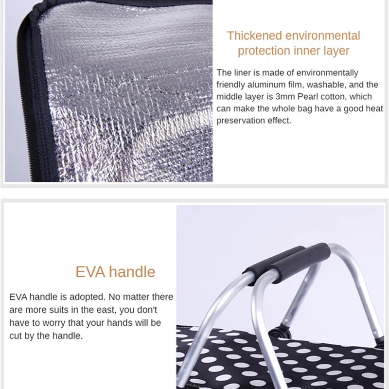 FYD  BSCI factory Folding Shopping Basket Cooler Aluminum Frame Folding Picnic Cooler Bag Collapsible Cooler Bag