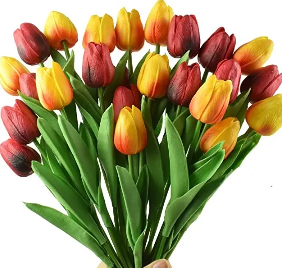 Artificial Tulips Flowers Bouquet Real Touch Flower Arrangement for Home Party Wedding Decoration Excellent Gift for Mothers Day