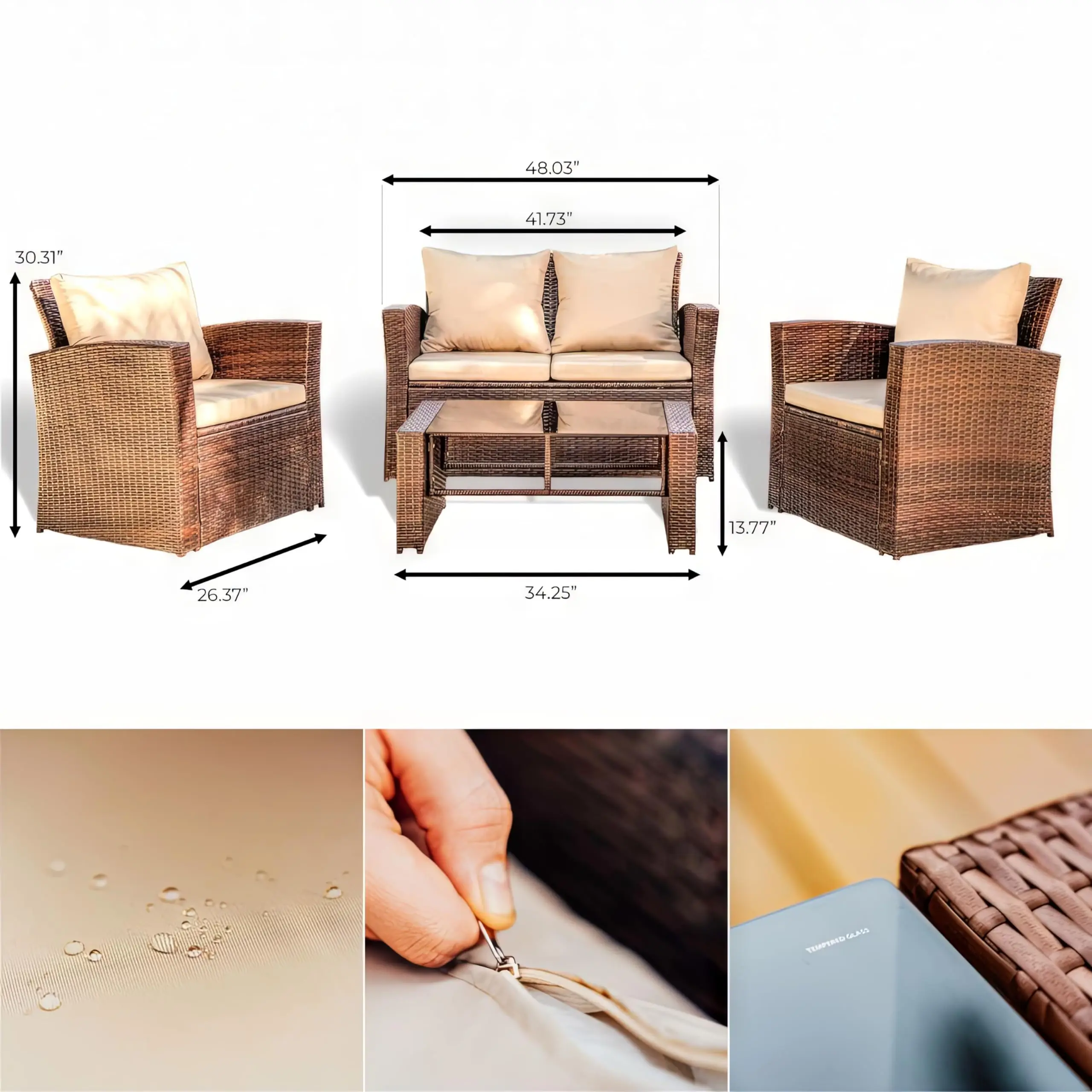 Wholesale Custom Outdoor Furniture 4 Pcs Wicker Steel Frame Garden Balcony Coffee Garden Rattan Patio Sofa Table And Chair Set