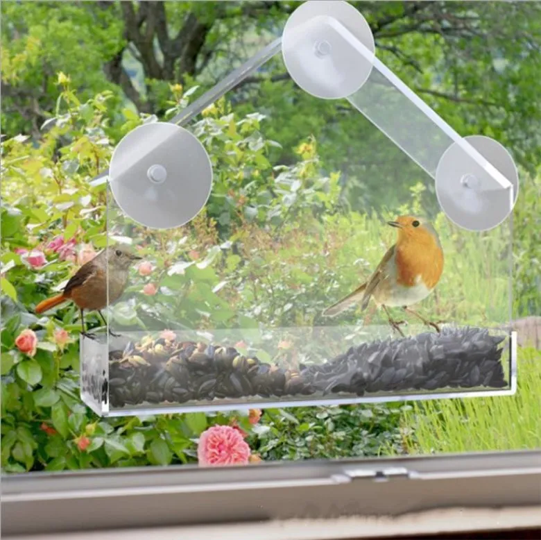 Прозрачная акриловая оконная кормушка для снаружи кормушка для птиц с сильным присосками