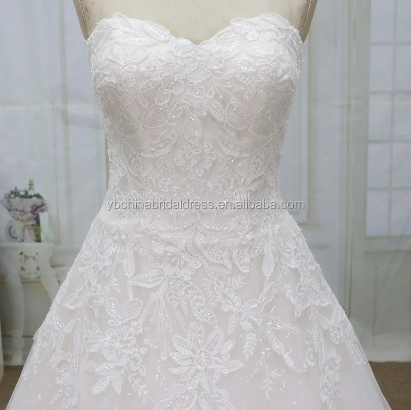 A line big skirt with shiny french lace wedding dress 2022 factory