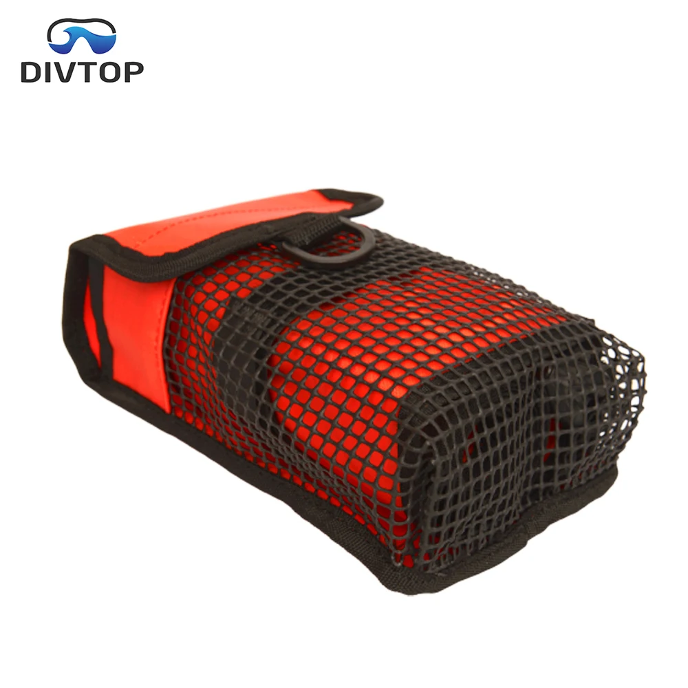 Diving Snorkeling SMB Surface Marker Buoy Float Holder Storage Drawstring Gear Mesh Bag Swivel Clip