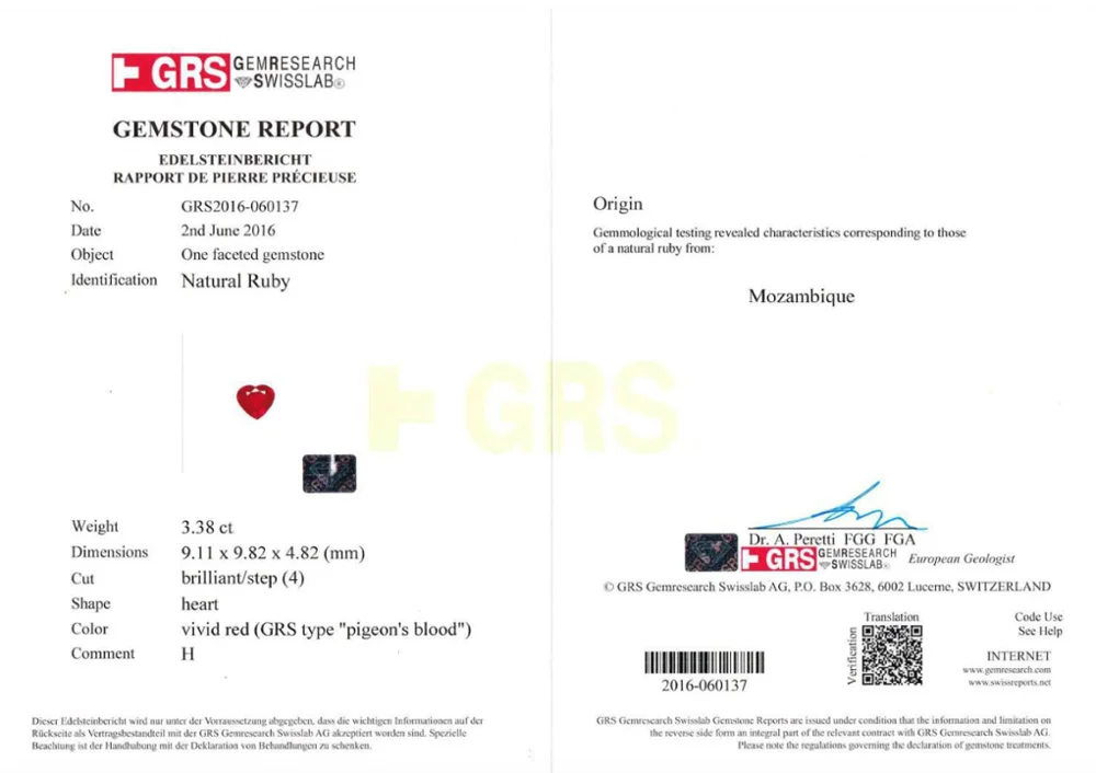 3.38Carat Pigeon Blood Red MOZAMBIQUE Ruby Heart Shape GRS Certified Loose Gemstone Ruby Stone By Real Gems Free Ship Precious