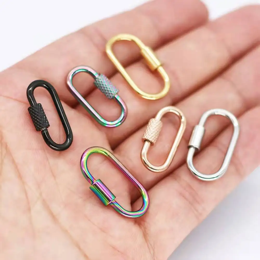 Stainless Steel Screw Carabiner Lock Charms Oval Heart Shape Pendant Clasp For Bracelet Necklace Connector Paperclip Pendant