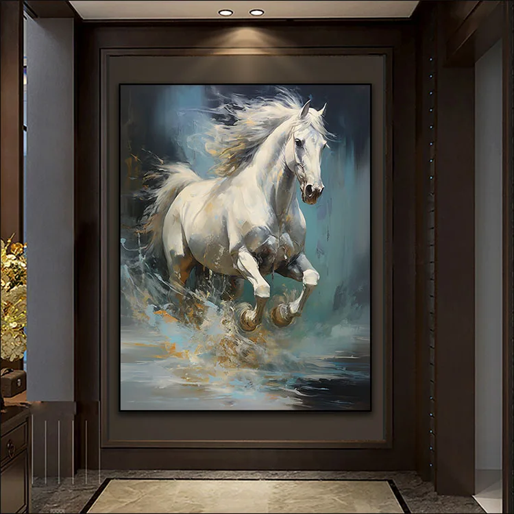 Horse frameless canvas painting, living room porch bedroom decorative murals LED crystal diamond painting Animal Paintings