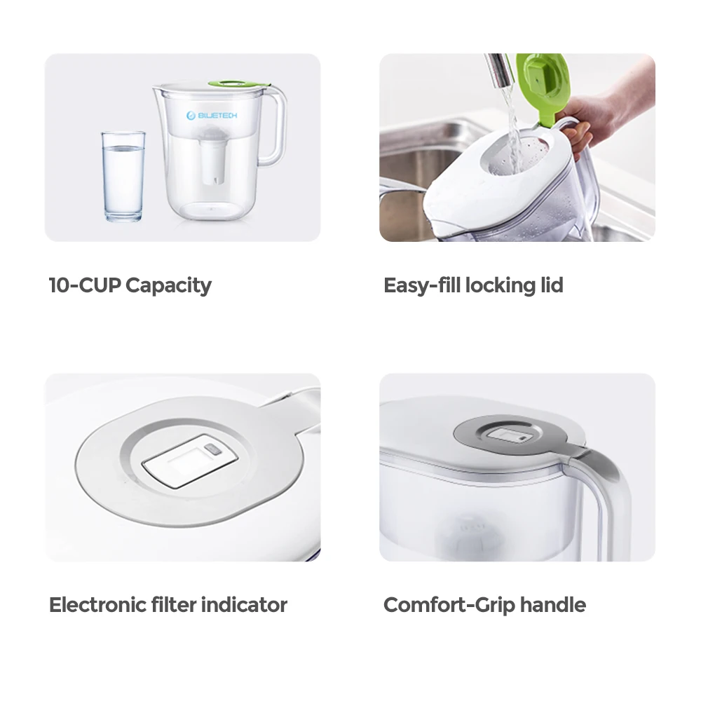 Food-grade material 10 cup water filter with activated carbon filter replacement cartridge