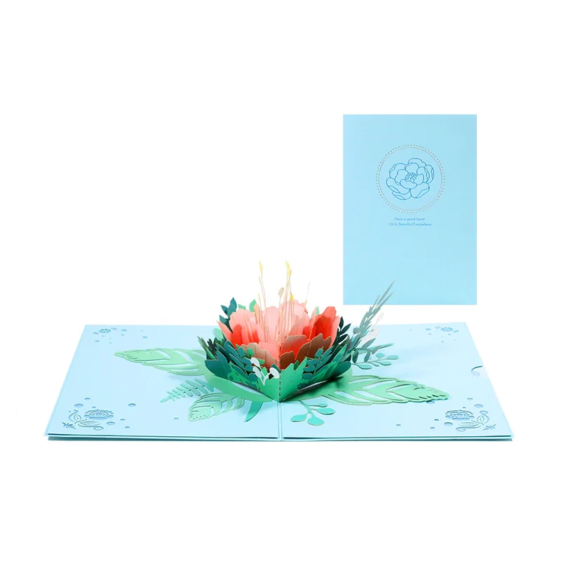 
New design 3D Flowers Blue peony greeting cards for Mothers 