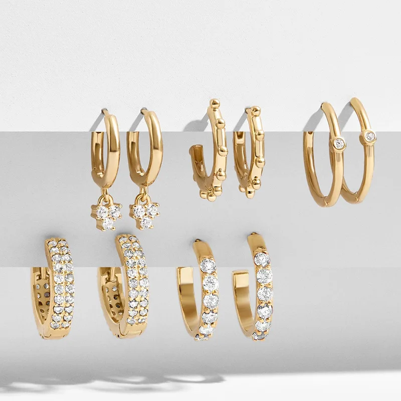
2020 14k Wholesale Fashion Chunky Dubai Gold Filled Stud Women Cuff Jewelry Big Bass Zircon Huggie Hoop Women Round Earrings// 