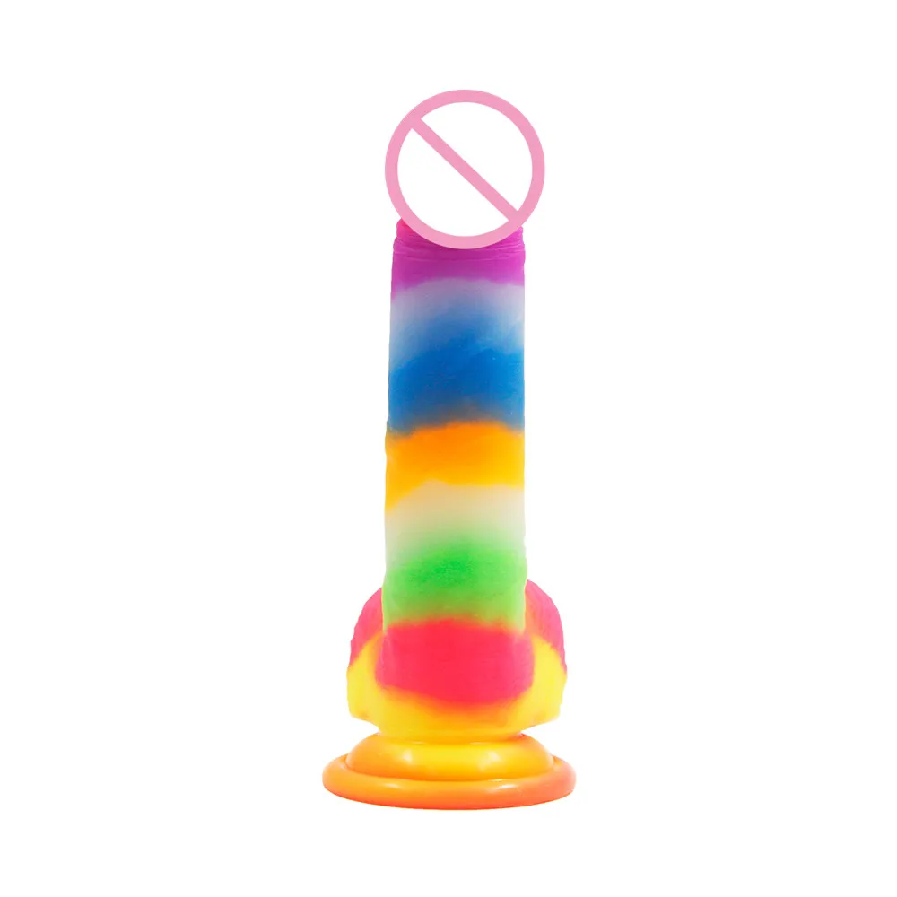 Adult women toys LGBT Pride Realistic 7 Inch Rainbow Dildo with Balls