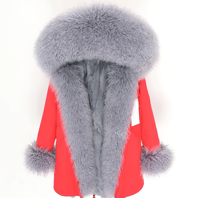 New Winter Removable Rabbit Hair Lining Extra Large Lamb Hair Collar Medium Long Thickened Fur Coat