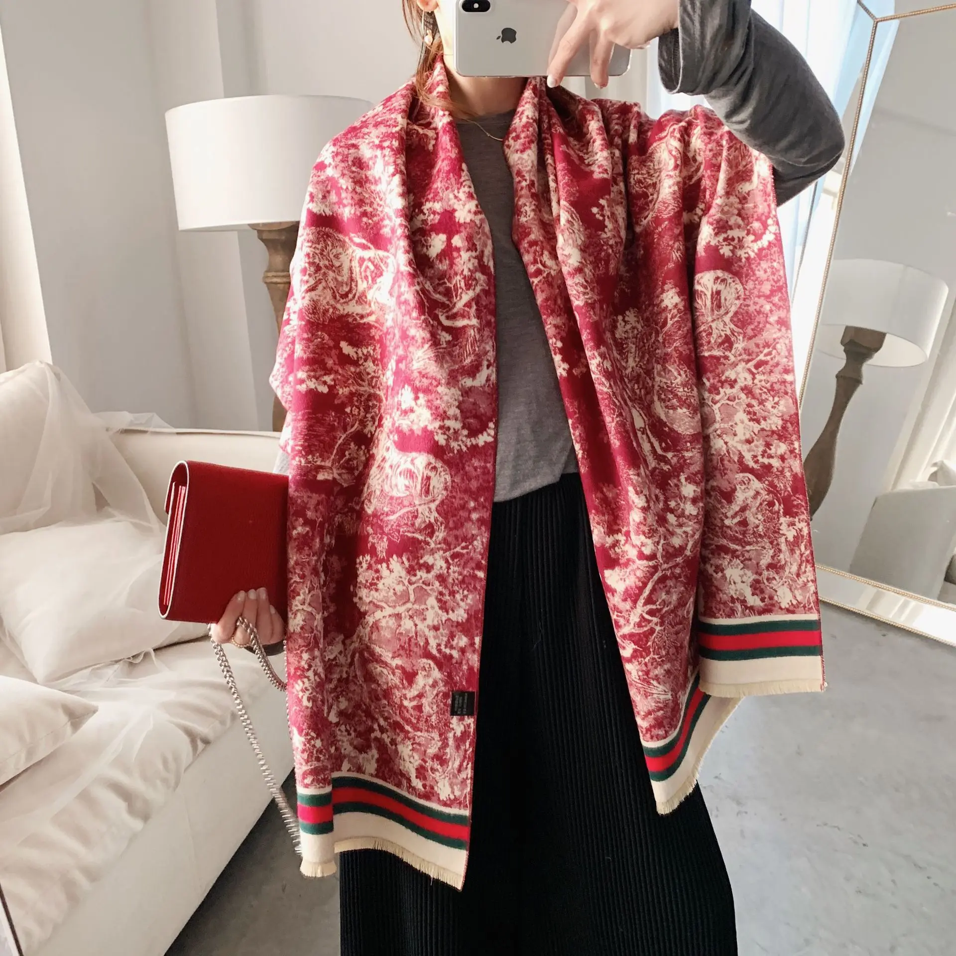 Ink Painting Jacquard shawl Winter retro Long Cashmere fashion warmth thick pashmina scarf