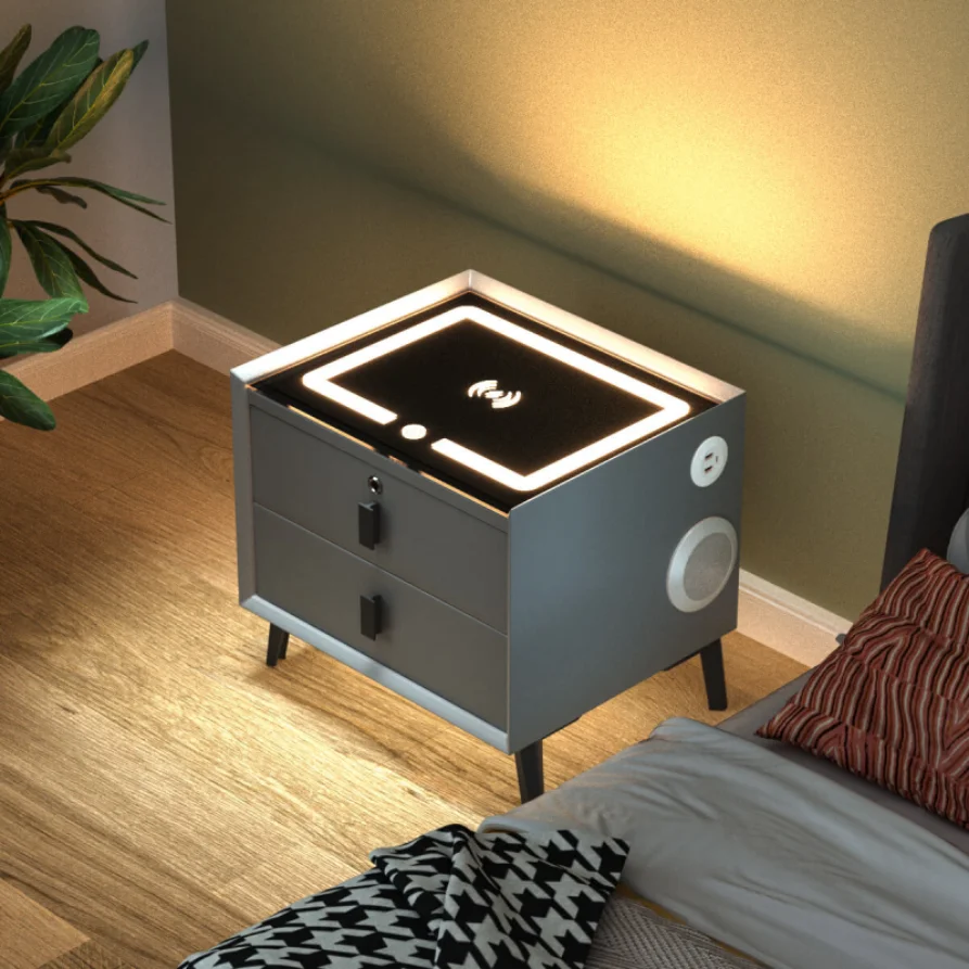 Hotel led smart night stand bedside table industrial modern end side table smart bedside table nightstand
