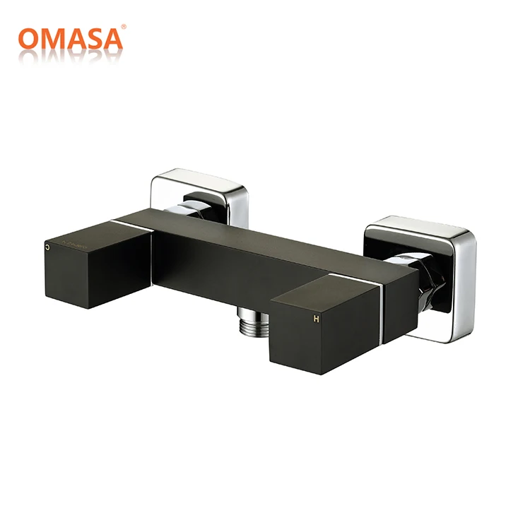 OMASA two holes wall mounted matt black  zinc handknobs brass bathroom shower hot cold mixer