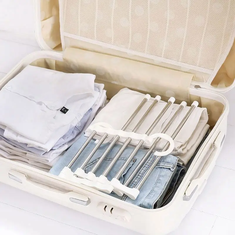 2021 Hot sale Stainless Steel Space Saving Wardrobe Multi-layer Milk White Folding Pants Hanger