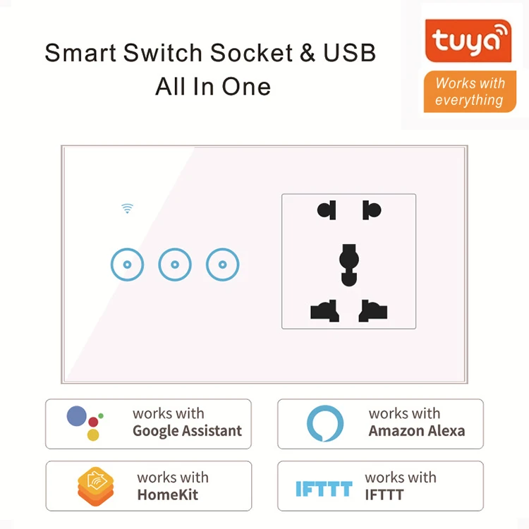 
Support Alexa and Google Home Switch Socket Tuya Wall WiFi 1/2/3Gang Smart Multifunctional US/UK/EU Switches And Socket 