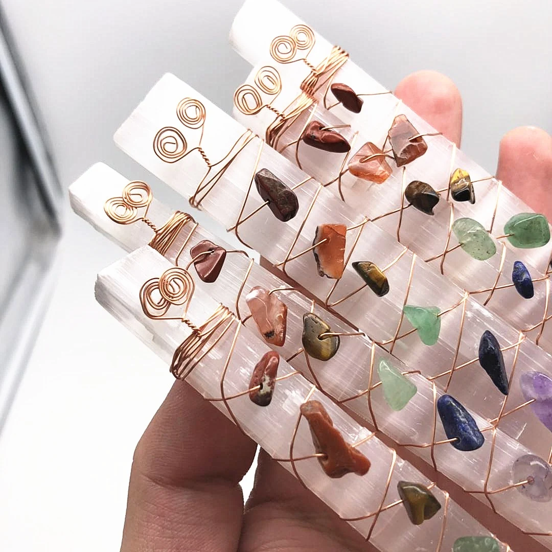 Natural Crystal Gravel binding Seven Chakra Healing stone Raw Selenite Sticks