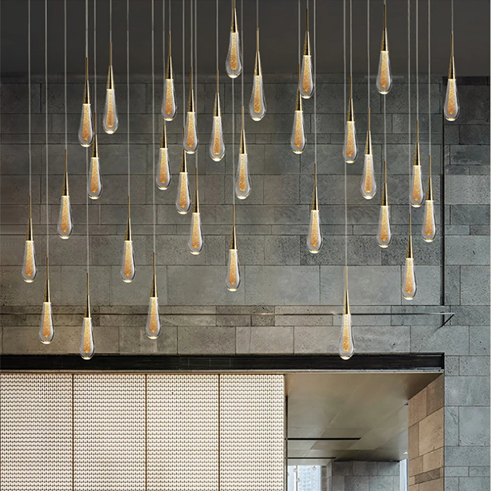 Customizable post-modern cristal led water drop pendant light staircase lamp