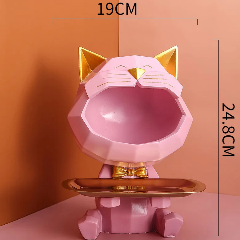 Custom Cute Resin Big Mouth Lucky Cat Figurine, Resin Animal Key Bowl Storage Holder, Snack Organizer For Home Decoration