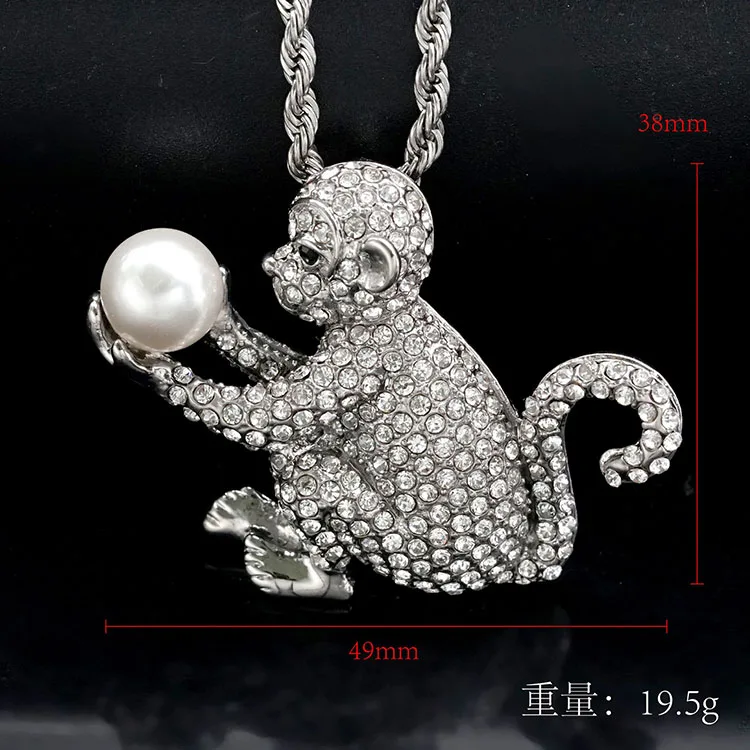 Custom Fashion Jewellery Wholesale Stainless Steel Cartoon Design Lovely Monkey Zircon Pendant Necklace With Pearl